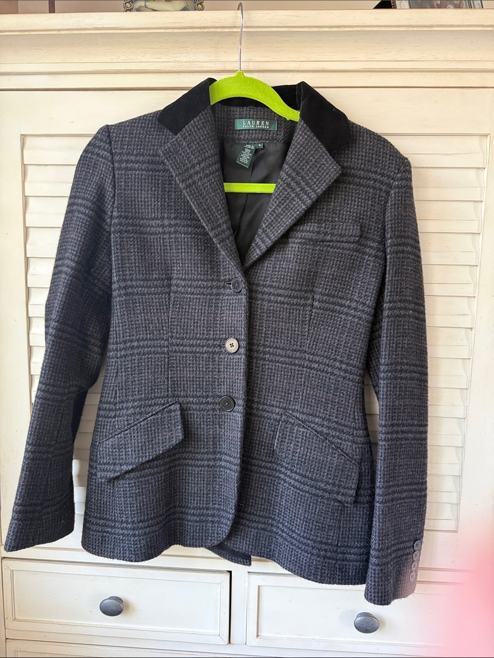 Lauren Ralph Lauren Gray Plaid Tailored Blazer with Velvet Collar